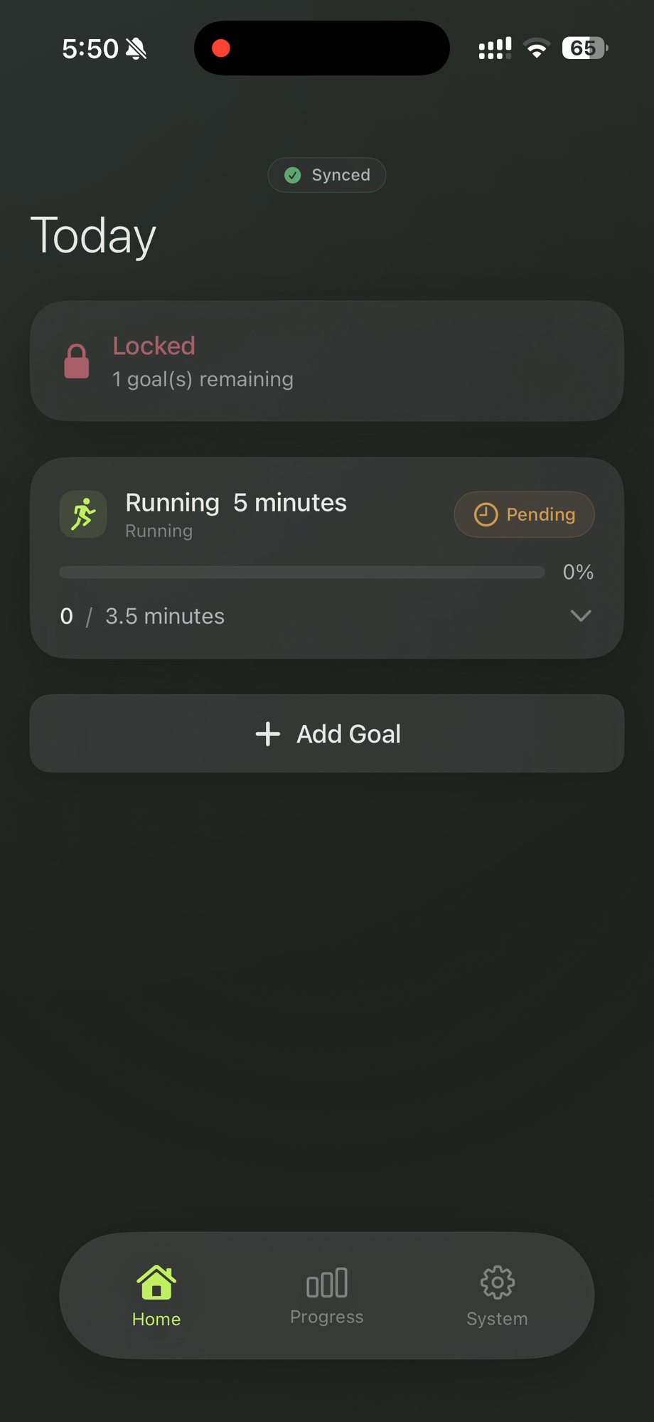 Discipline Lock home — today's goals and lock status